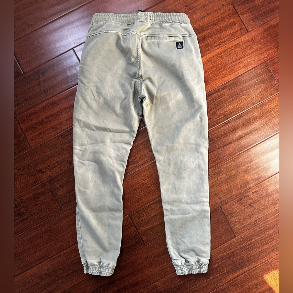 ZARA Man Olive Green Twill Jogger Pants Boys Size S Cotton Blend Elastic Cuff - Picture 3 of 10